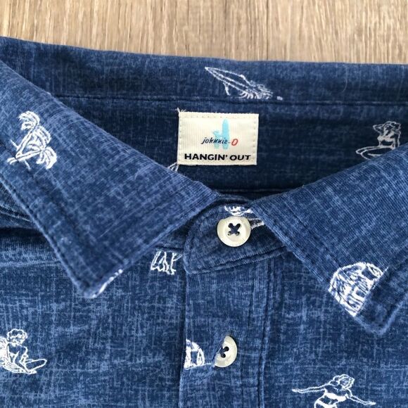 Johnnie O Hangin Out Short Sleeve Button Up Shirt Men Size Medium Surfing Beach - Picture 3 of 11